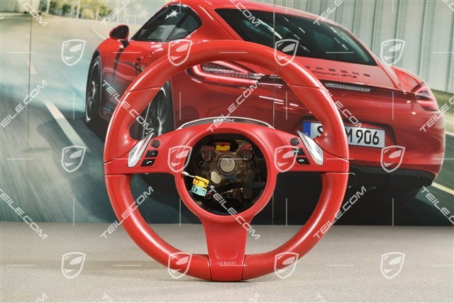 Multifunction steering wheel, Smooth Leather, Carrera Red / Sport Chrono Paket Plus