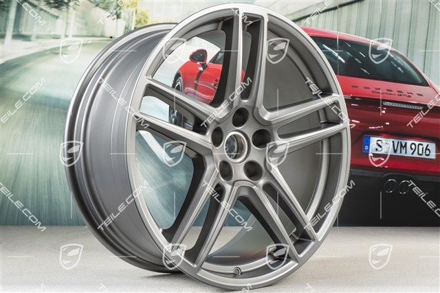 20-inch wheel rim set "Macan Turbo", 9J x 20 ET26 + 10J x 20 ET19, BORBET, platinum satin matt