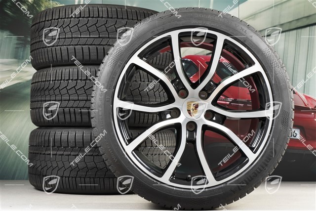 21-inch Cayenne COUPE Exclusive Design winter wheel set, rims 9,5J x 21 ET46 + 11,0J x 21 ET49 +  Continental winter tyres 275/40 R21 + 305/35 R21, with TPMS, black high gloss + bright-polished areas