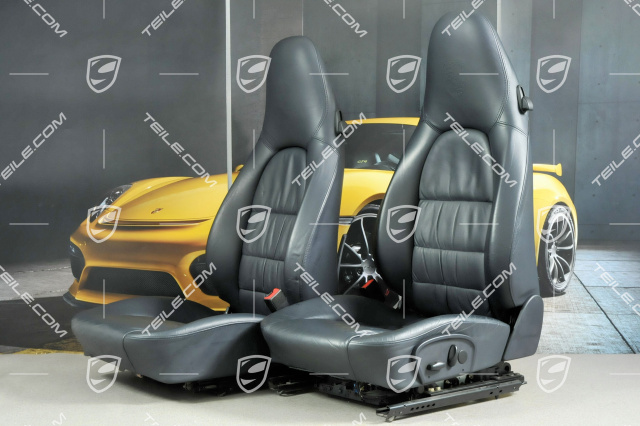 Seats, el. adjustable, leather, Metropole blue, Draped, Porsche crest, set (L+R)