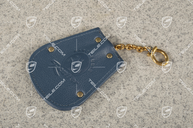 Schlüssel Etui, Logo REUTTER + Porsche Wappen, Leder in Blau