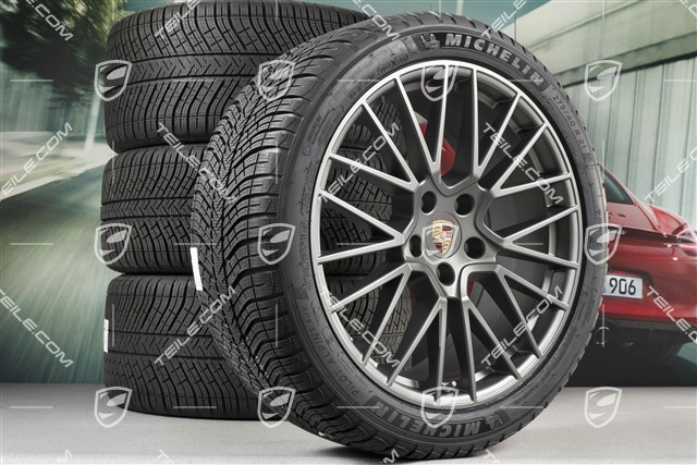 21-inch Cayenne RS Spyder winter wheel set, rims 9,5J x 21 ET46 + 11,0J x 21 ET58 + Michelin winter tyres 275/40 R21 + 305/35 R21, with TPMS, Platinum satin matt