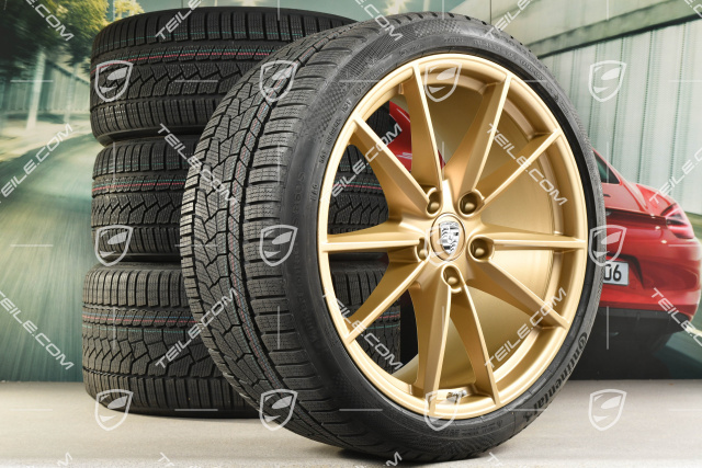 20/21-inch Carrera S winter wheel set, wheel rims 8,5J x 20 ET53 + 11J x 21 ET66 + NEW Continental winter tyres 245/35 R20 + 295/30 R21,  in Aurum gold satin-mat