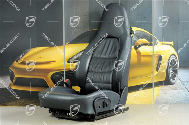 Sitz, el einstellbar, Leder, Metropolblau, Raffleder, Porsche Wappen, L