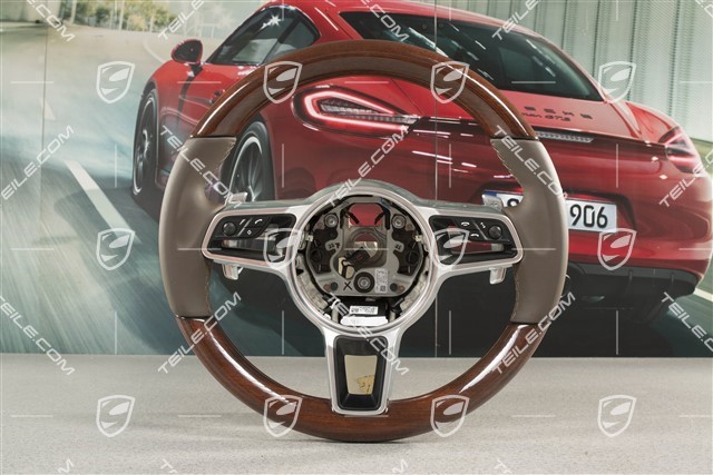 Steering wheel, multi-function, heating, Selector lever, leather Saddle brown, Mahogany Yachting
