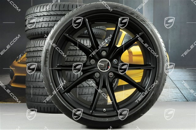 20-inch summer wheels set Carrera S IV, rims 8,5 J x 20 ET49 + 11,5 J x 20 ET56 + Pirelli summer tyres 245/35 ZR20 + 305/30 ZR20, with TPMS, Black satin matt