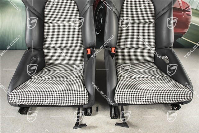 Bucket seats, collapsible, heating, leather+pepita cloth, black, set, L+R