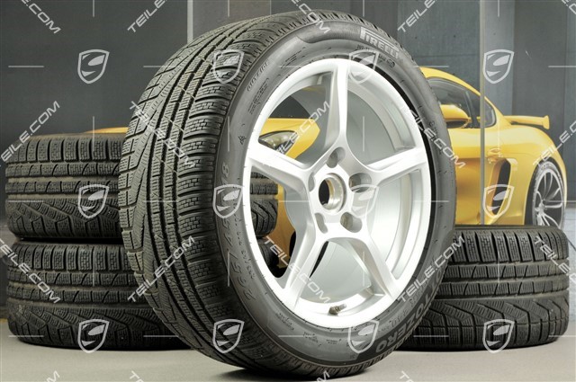 18" Boxster Winterräder Satz, 8J x 18 ET57 + 9J x 18 ET47 + Winterreifen Pirelli Sottozero II 235/45 R18 + 265/45 R18, mit RDK-Sensoren