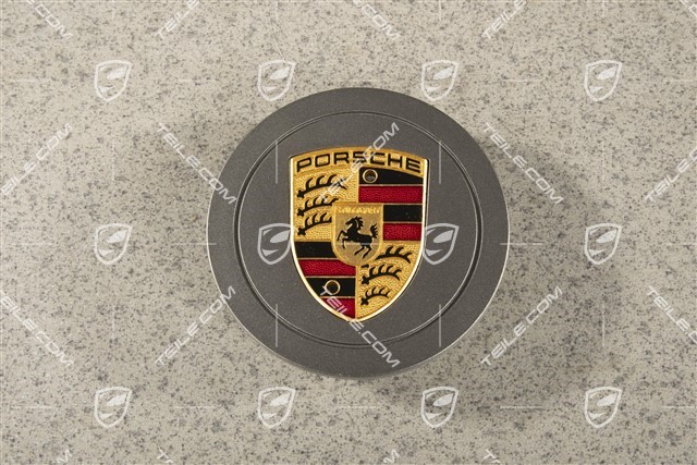 Carrera S, Raddeckel, farbiges Porschewappen, Stahlgrau