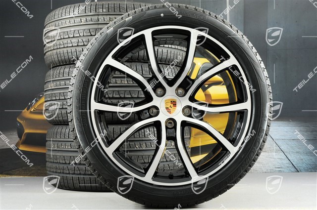 21-inch Cayenne Exclusive Design all-season wheel set, rims 9,5J x 21 ET46 + 11,0J x 21 ET58 + Pirelli Scorpion Verde All Season tyres 285/40 R21 + 315/35 R21, with TPMS, Jet Black metallic