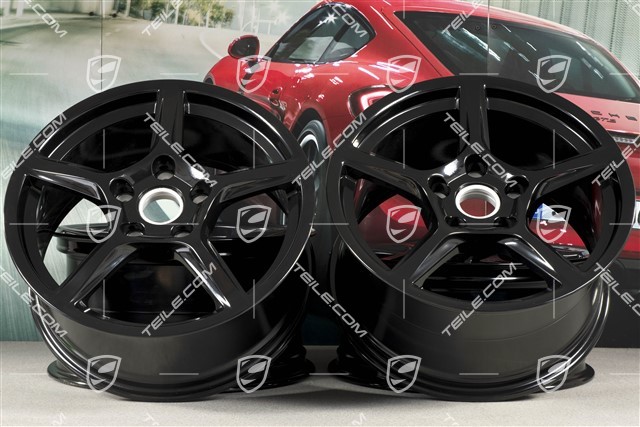 18-inch wheel rim set Boxster IV, 8J x 18 ET57 + 9,5J x 18 ET49, black high gloss