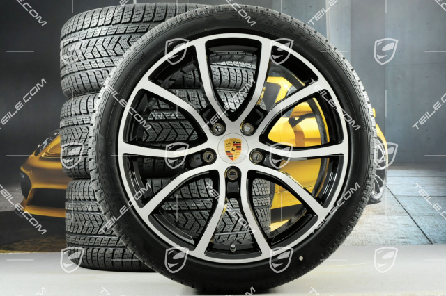 21-inch Cayenne Exclusive Design winter wheel set, rims 9,5J x 21 ET46 + 11,0J x 21 ET58 + Pirelli winter tyres 275/40 R21 + 305/35 R21, with TPMS, black high gloss + bright-polished areas