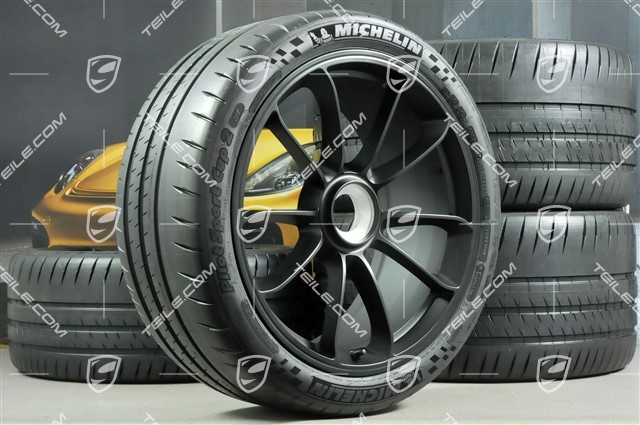 20+21" GT3 RS Sommerräder Satz, Felgen: vorne 9,5J x 20 ET50 + hinten 12,5J x 21 ET48 + Michelin Pilot Sport Cup 2 Sommerreifen: 265/35 R20 + 325/30 R21, in schwarz (seidenglanz)