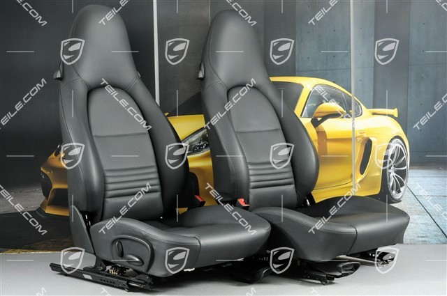 Seats, manual adjustable, heating, leather, black, good condition, set (L+R)