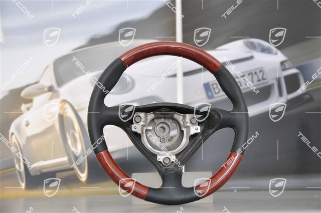 3-spoke steering wheel, light burr wood, black leather,