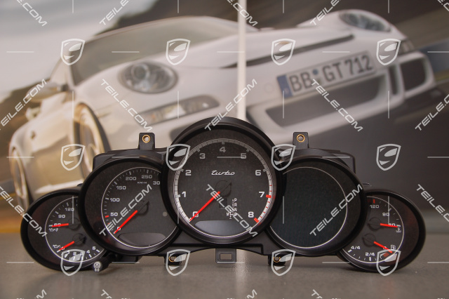 Instrument cluster, black/silver face gauges, without navi, Turbo