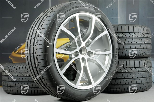 21" koła letnie Cayenne Exclusive Design, komplet, felgi 9,5J x 21 ET46 + 11,0J x 21 ET58 + NOWE opony letnie Pirelli P Zero 285/40 R21 + 315/35 R21, z czujnikami ciśnienia