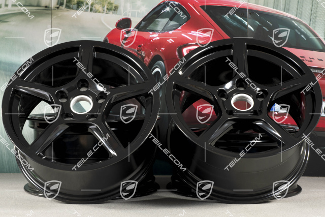 18-inch wheel rim set Boxster IV, 8J x 18 ET57 + 9,5J x 18 ET49, black high gloss