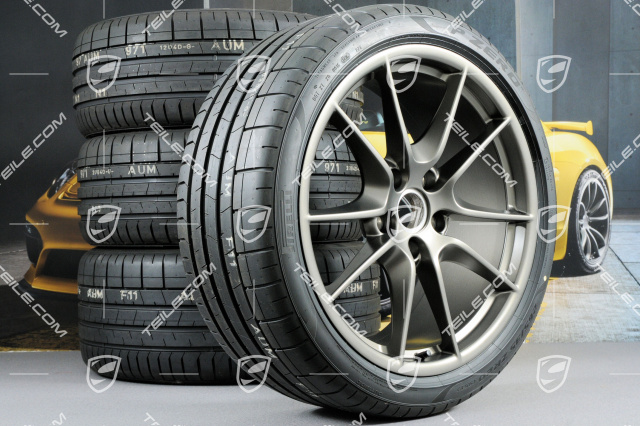 20-inch Carrera S summer wheel set, Platinum (silk gloss), 8J x 20 ET57 + 9,5J x 20 ET45 + summer tyres 235/35 ZR20 + 265/35 ZR20