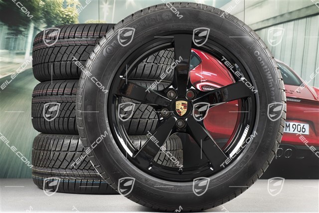 18-inch "Macan" Winter wheel set, rims 8J x 18 ET21 + 9J x 18 ET21 + NEW Continental winter tyres 235/60 ZR 18 + 255/55 ZR 18, with TPMS, black high gloss