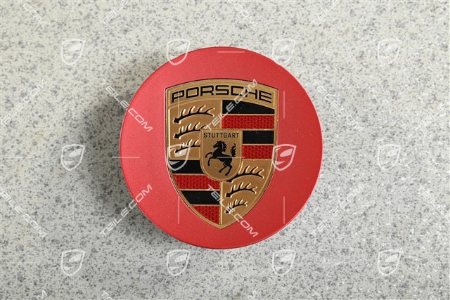 Rim Hub cap, concave, coloured crest, Pyro Red Rim Hub cap, concave, coloured crest, Pyro Red