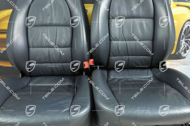 Seats, el. adjustable, leather, Metropole blue, Draped, Porsche crest, set (L+R)