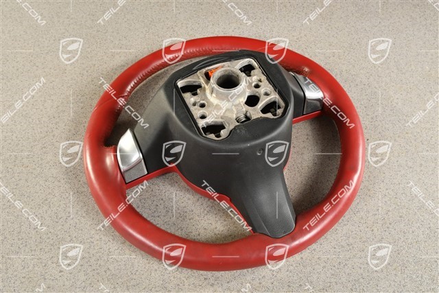 Multifunction steering wheel, Smooth Leather, Carrera Red / Sport Chrono Paket Plus