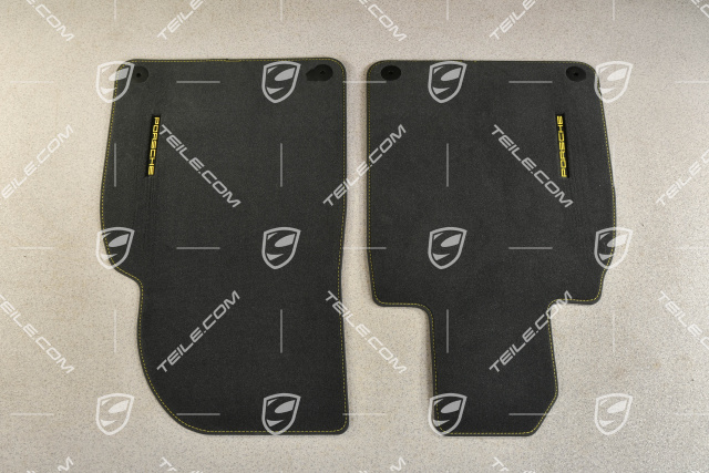 Floor mats set *only 2pcs for front, velour, black with yellow stitching