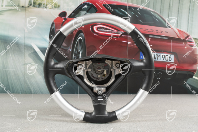 3-spoke steering wheel, Alu-Look, black leather