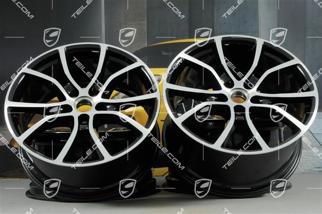 21-inch wheel rim set Cayenne ExclusiveDesign, 11J x 21 ET58 + 9,5J x 21 ET46,Jet Black Metallic