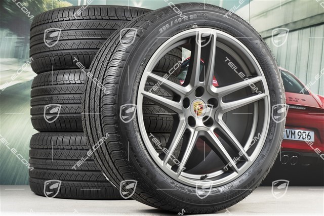 20-inch "Macan Turbo" all-season-wheels set, rims 9J x 20 ET26 + 10J x 20 ET19, all-season-tyres 265/45 R 20 + 295/40 R 20, BORBET, platinum satin mat, with TPMS