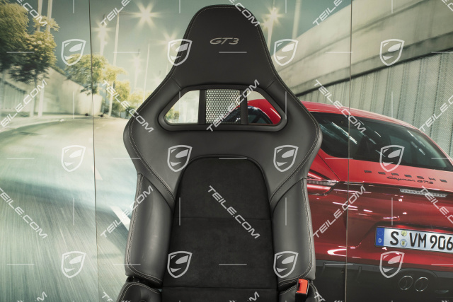 Bucket seat, collapsible, leather/Alcantara Black, seam in Silver, with logo GT3, R