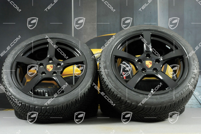 19-inch Cayman S winter wheels set, rims 8J x 19 ET57 + 10J x 19 ET45, Michelin Pilot Alpin 4 winter tires 235/40 R19 +265/40 R19, black high gloss