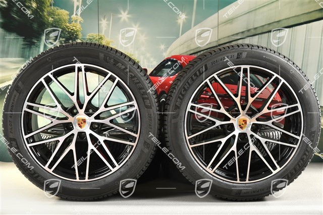 21" koła zimowe RS Spyder Design, komplet, felgi 9,5J x 21 ET46 + 11,0J x 21 ET58 + opony zimowe Michelin 285/45 R21 + 305/40 R21, z czujnikami ciśnienia, czarny wysoki połysk