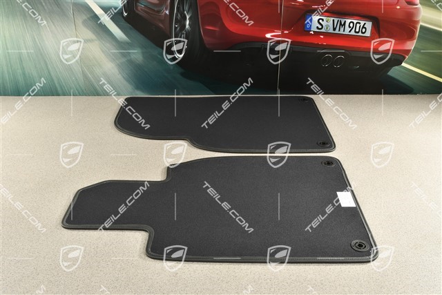 Floor mats set in carbon with leather edging, 2-piece