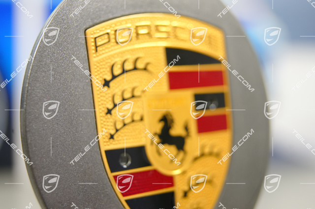 Radzierdeckel, konvex, Porsche Wappen farbig, für Carrera Classic Räder, Titan