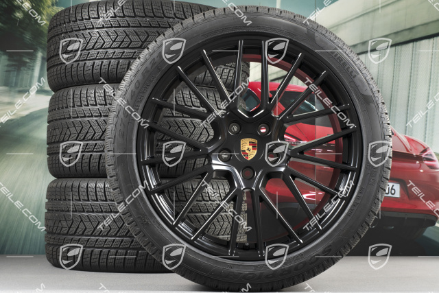 21-inch Cayenne RS Spyder winter wheel set, rims 9,5J x 21 ET46 + 11,0J x 21 ET58 + NEW Pirelli winter tyres 275/40 R21 + 305/35 R21, with TPMS, black satin matt