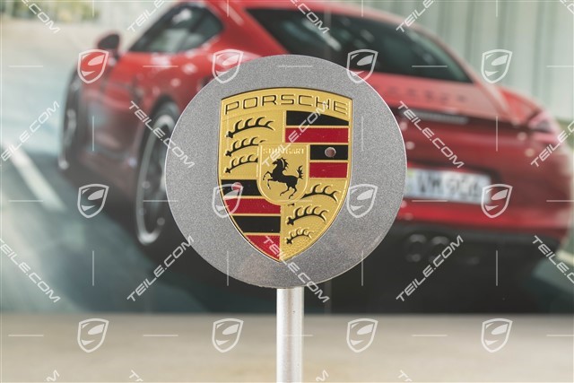 Hub cap, Meteor grey metallic, coloured Porsche crest