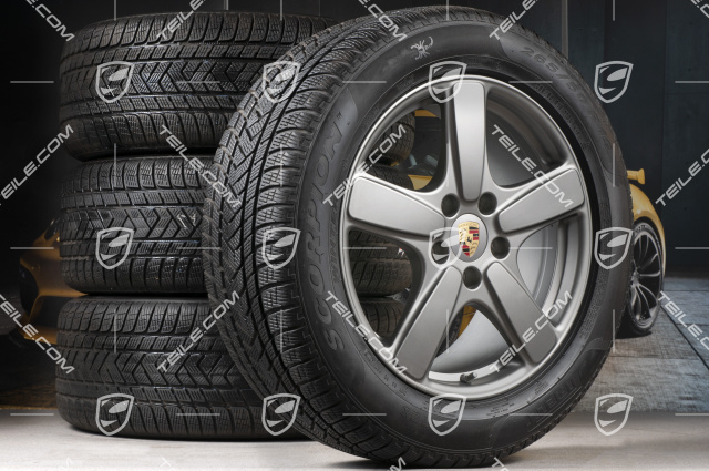 19" winter wheels set Cayenne Sport Classic, rims 8,5J x 19 ET59 + Pirelli winter tires 265/50 R19, Platinum (semigloss), with TPM