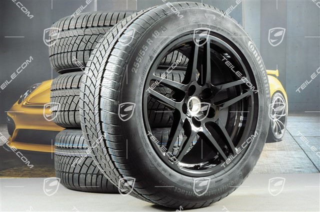 18-inch "Macan S" Winter wheel set, rims 8J x 18 ET21 + 9J x 18 ET21 + NEW winter tyres Continental ContiWinterContact 235/60 ZR 18 + 255/55 ZR 18, with TPMS, black high gloss