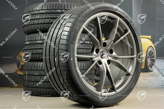 20" koła letnie, komplet Carrera S IV, Felgi 8,5 J x 20 ET49 + 11,5 J x 20 ET56 + opony letnie Pirelli 245/35 ZR20+305/30 ZR20, Platinum, z czujnikami ciśnienia