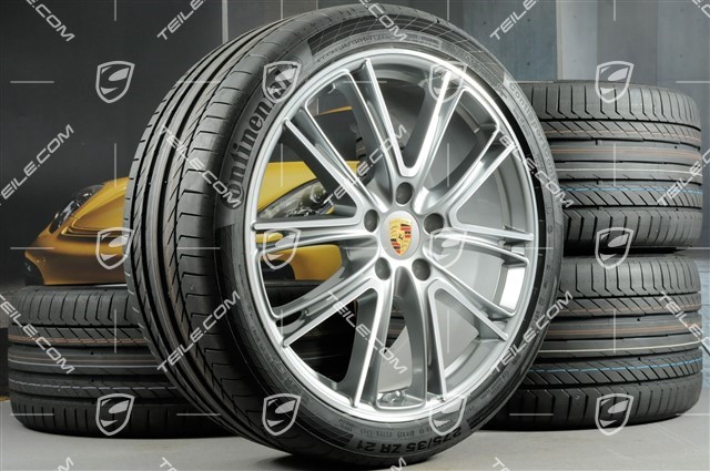 21-inch Panamera Exclusive Design summer wheel set, rims 9,5J x 21 ET71 + 11,5J x 21 ET69 + Continental summer tires 275/35 ZR21 + 315/30 ZR21, with TPM