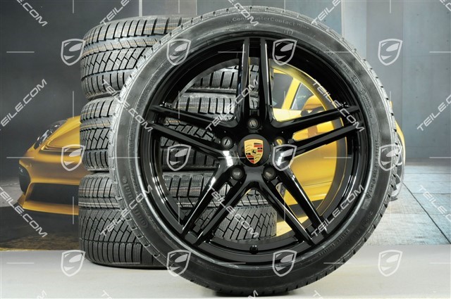 19-inch winter wheels set "Carrera", rims 8,5J x 19 ET50 + 11J x 19 ET77 + NEW Continental WinterContact TS 830P winter tyres 235/40 R19 + 295/35 R19, black high gloss