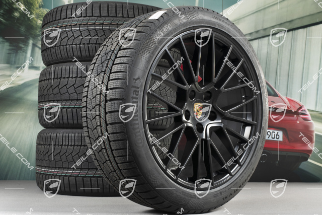 21-inch Cayenne RS Spyder winter wheel set, rims 9,5J x 21 ET46 + 11,0J x 21 ET58 + NEW Continental winter tyres 275/40 R21 + 305/35 R21, with TPMS, black satin matt