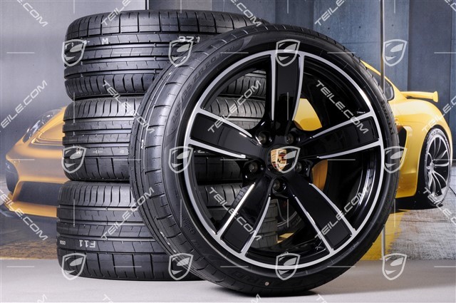 20-inch Carrera Sport summer wheels set, rims 8,5J x 20 ET57 + 10,5J x 20 ET47 + summer tires 235/35 ZR20 + 265/35 ZR20, with TPMS, Jet Black Metallic
