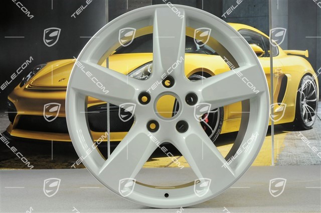 19-inch Cayman S wheel set, 8J x 19 x ET 57 + 9,5J x 19 x ET 45, rims spokes in white