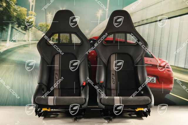 Bucket seats, collapsible, leather/Alcantara black, seam in silver, with logo GT3, set, L+R