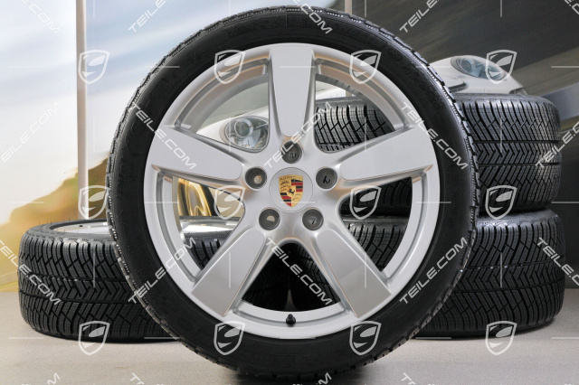 19" winter wheel set Cayman S, 8J x 19 ET57 + 9,5J x 19 ET45, tyres Michelin Pilot Alpin 4 235/40 R19 + 265/40 R19, with TPMS.