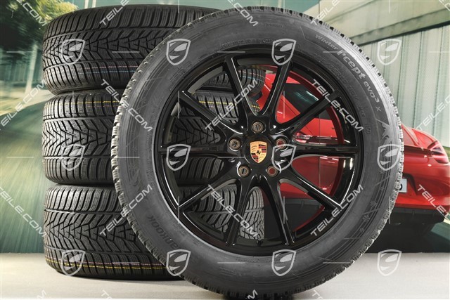 20-inch Cayenne Design winter wheel set, rims 9J x 20 ET50 + 10,5J x 20 ET64 + NEW Hankook winter tyres 255/55 R20 + 295/45 R20, with TPMS, black high gloss