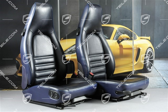 Seats, manual adjustable, vertically adjustable, leather/leatherette, Cobalt blue, damaged (L+R)